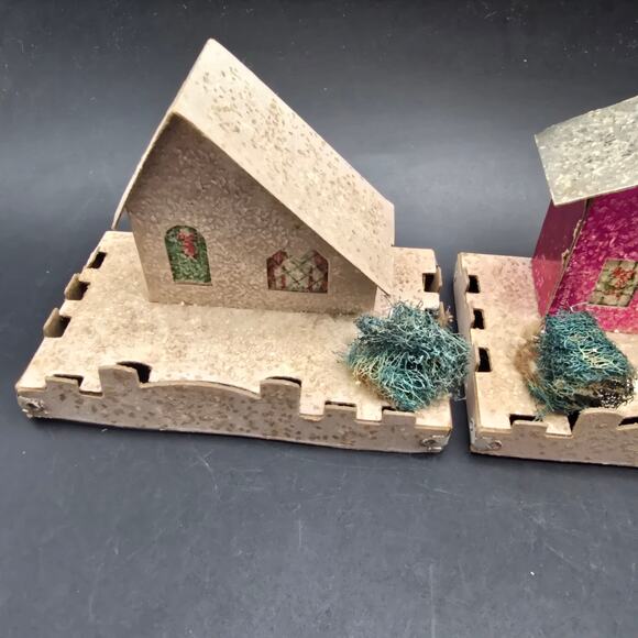 Vintage Paper Putz Houses Set of 4 Glitter Mica Christmas Village - Picture 4 of 11